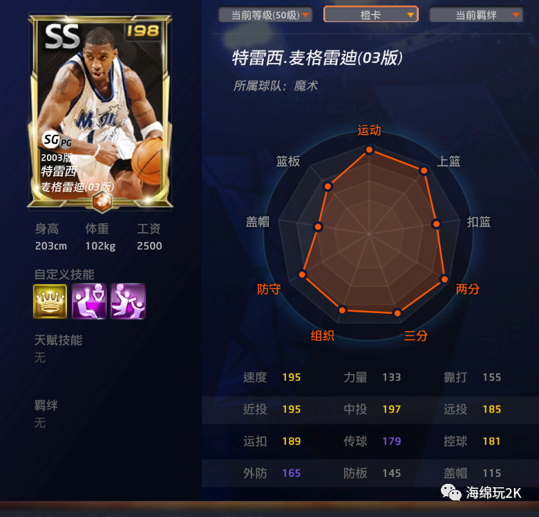 魔术麦迪2k能力值_麦迪魔术数据_nba2k魔术麦迪能力值