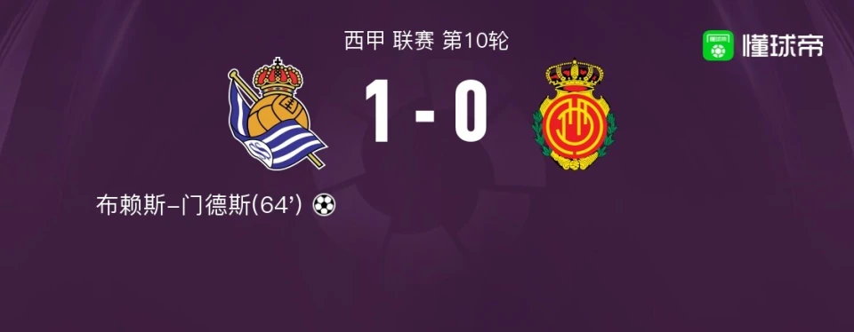 久保建英助攻门德斯破门，皇家社会1-0小胜马略卡，西甲联赛第10轮精彩回顾